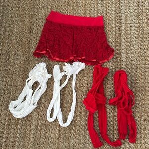 SEXY THIGH HIGH FISH NETS RED WHITE BUNDLE AND PINK ONSIE AND RED LACE SKIRT